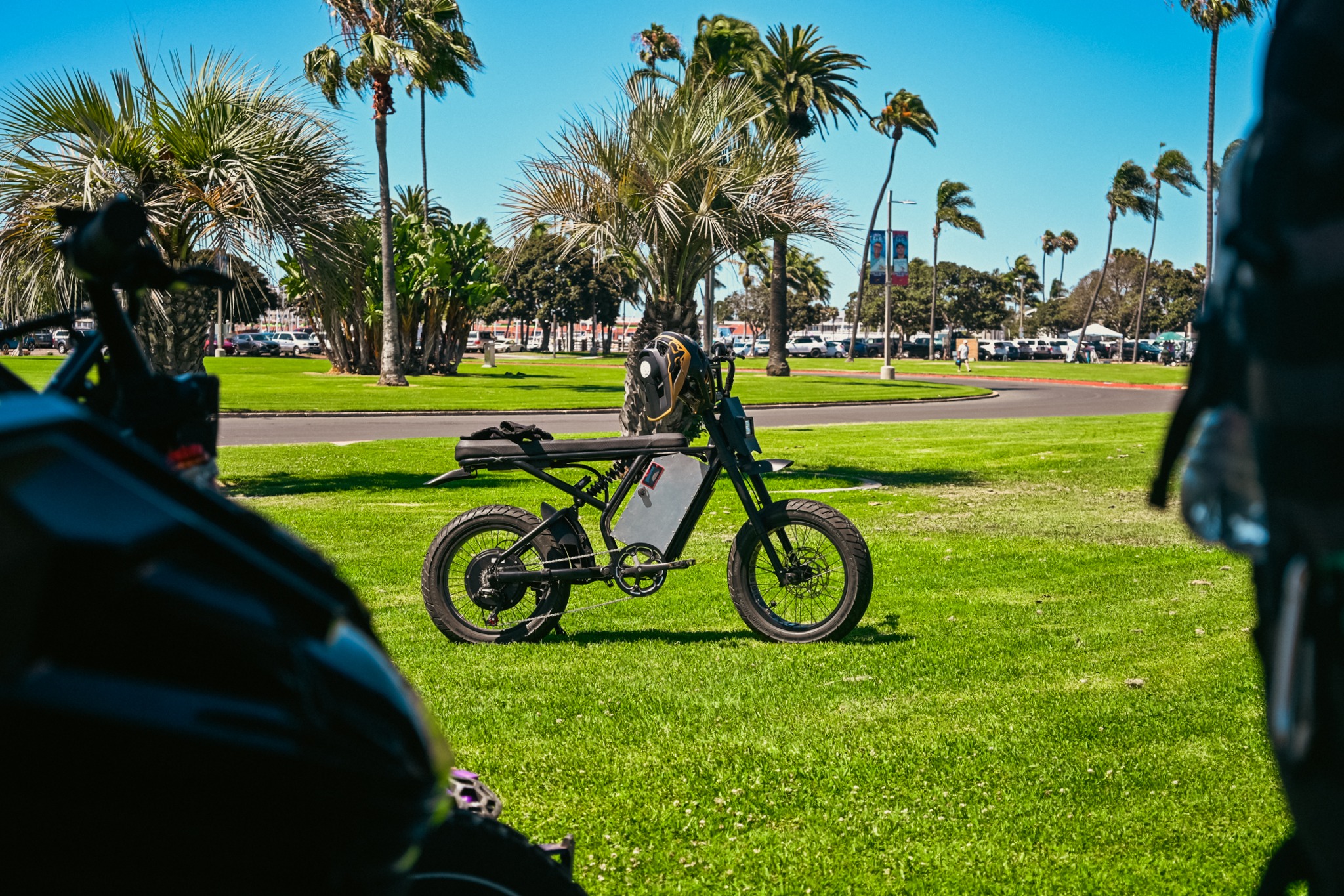 ZR Custom in the center, framed by two other bikes in the foreground at the harbor park